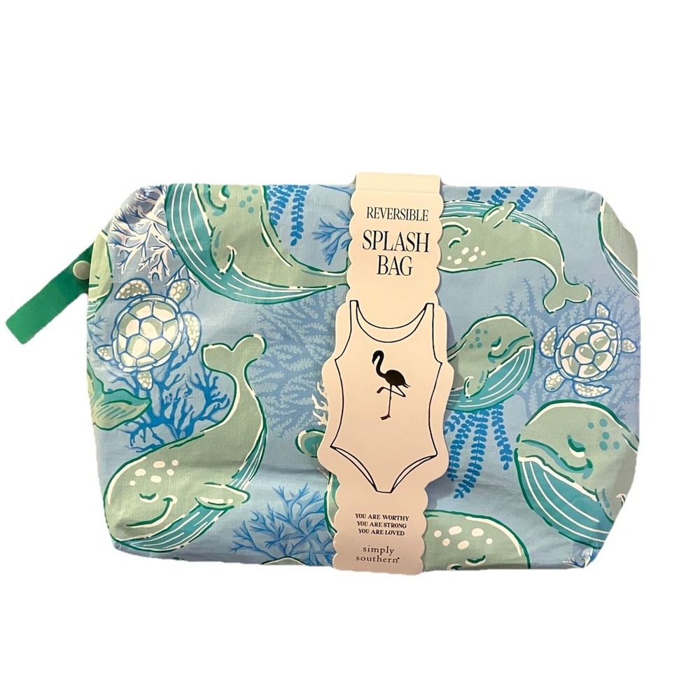 Simply Southern Whale Print Reversible Waterproof Splash Bag Wet Dry Bag NWT